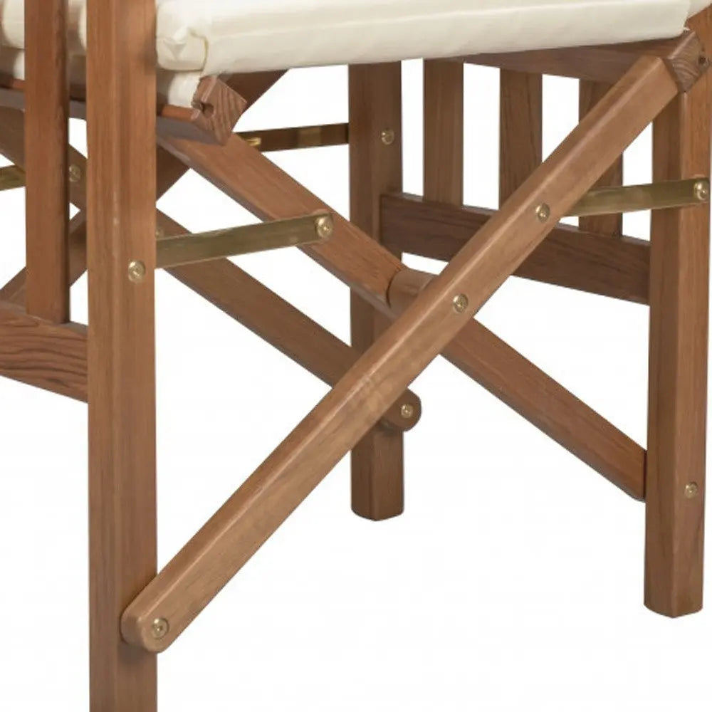 20" Ivory and Natural Wood Solid Wood Indoor Outdoor Director Chair with Ivory Cushion - NOBLE HOME INTERIORS