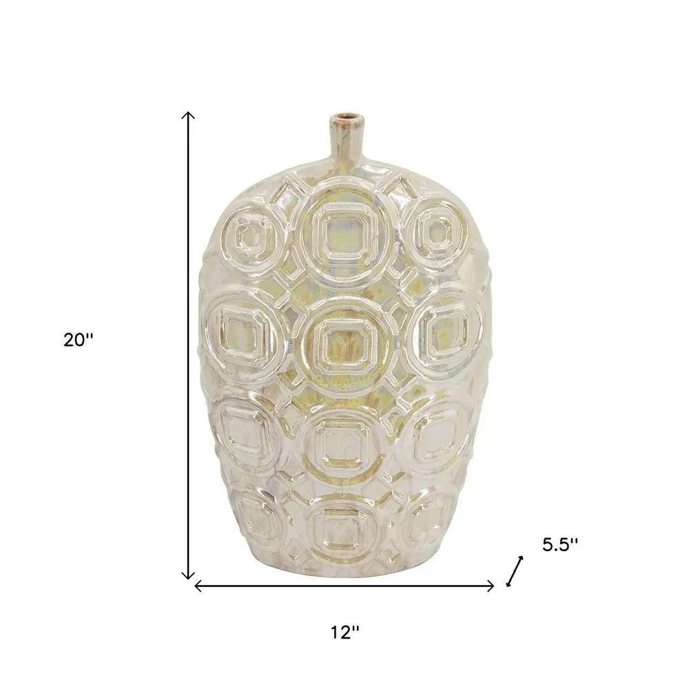20" Ivory Geometric Bud Ceramic Table Vase - NOBLE HOME INTERIORS