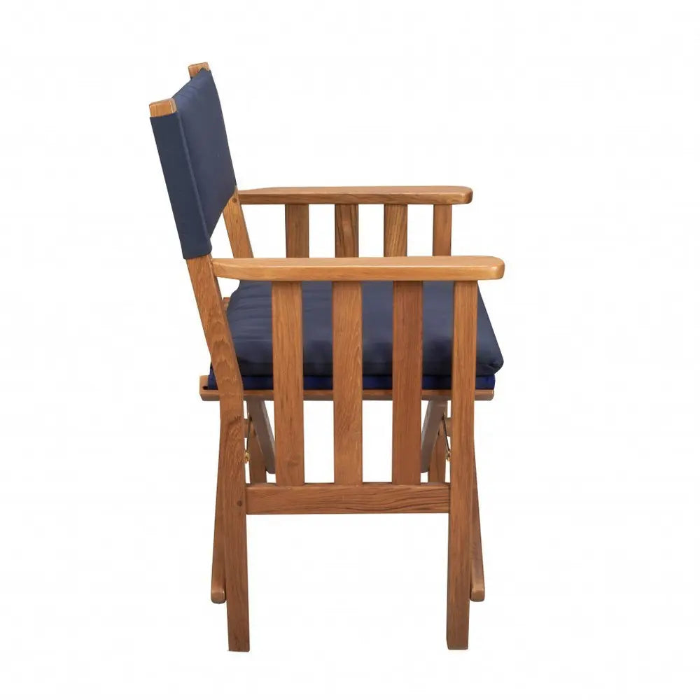 20" Navy Blue and Natural Wood Solid Wood Indoor Outdoor Director Chair with Navy Blue Cushion - NOBLE HOME INTERIORS