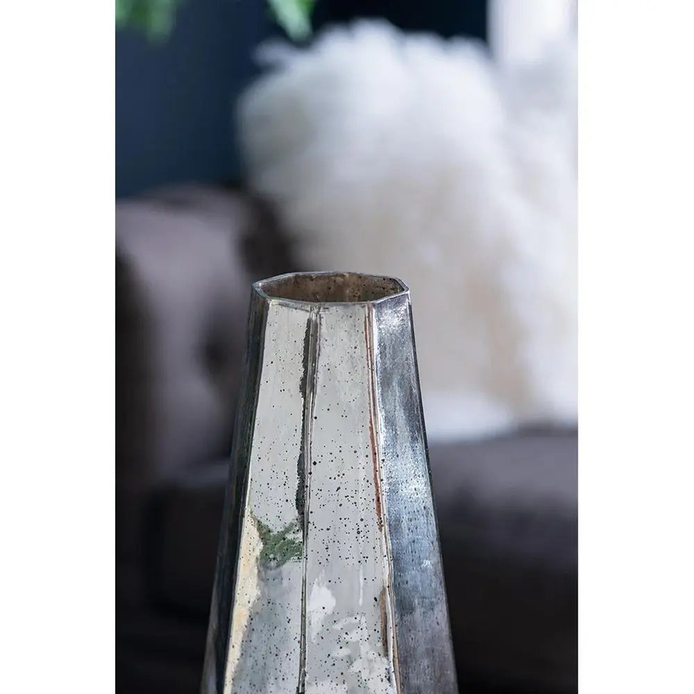 20" Silver Cylinder Glass Table Vase - NOBLE HOME INTERIORS