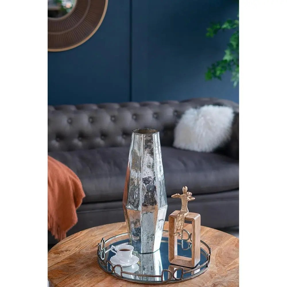 20" Silver Cylinder Glass Table Vase - NOBLE HOME INTERIORS