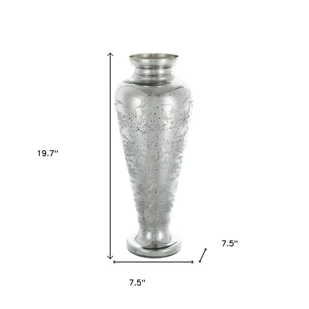 20" Silver Floral Round Glass Table Vase - NOBLE HOME INTERIORS