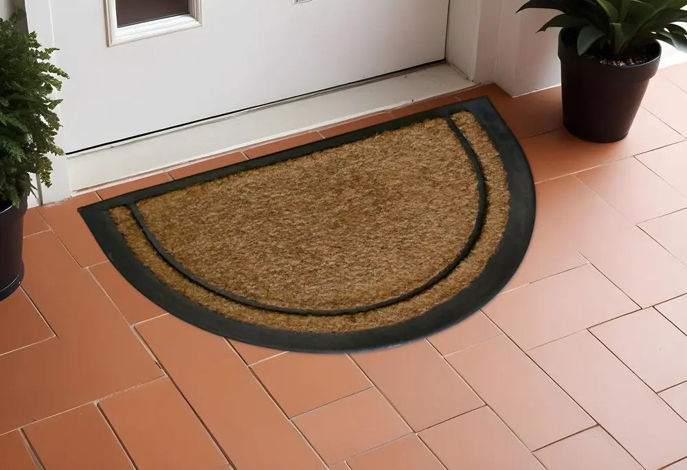 20" X 32" Beige and Black Rubber and Coir Outdoor Semi Circle Door Mat - NOBLE HOME INTERIORS
