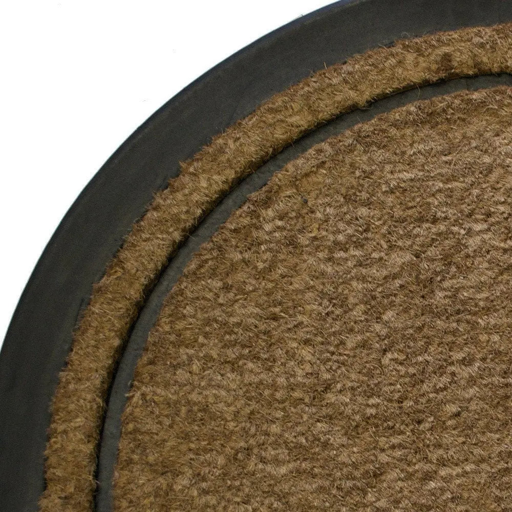 20" X 32" Beige and Black Rubber and Coir Outdoor Semi Circle Door Mat - NOBLE HOME INTERIORS