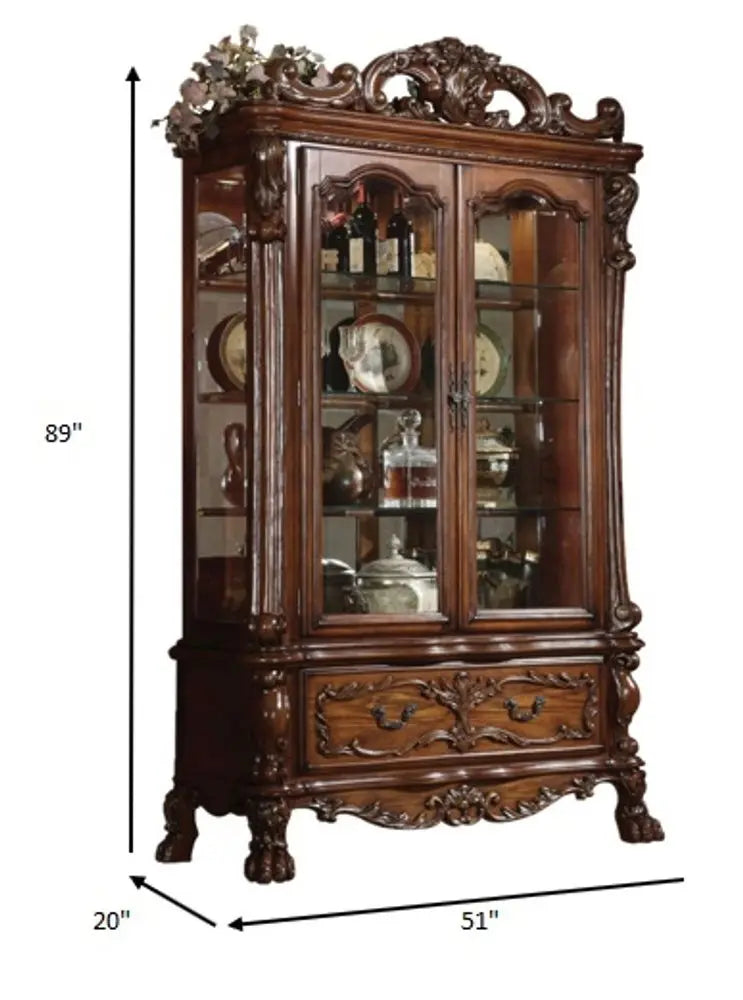 20" X 51" X 89" Cherry Oak Wood Poly Resin Glass Curio Cabinet - NOVA HOME FURNITURE