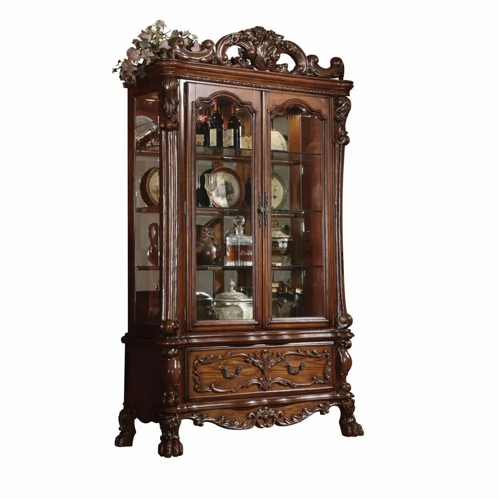 20" X 51" X 89" Cherry Oak Wood Poly Resin Glass Curio Cabinet - NOVA HOME FURNITURE