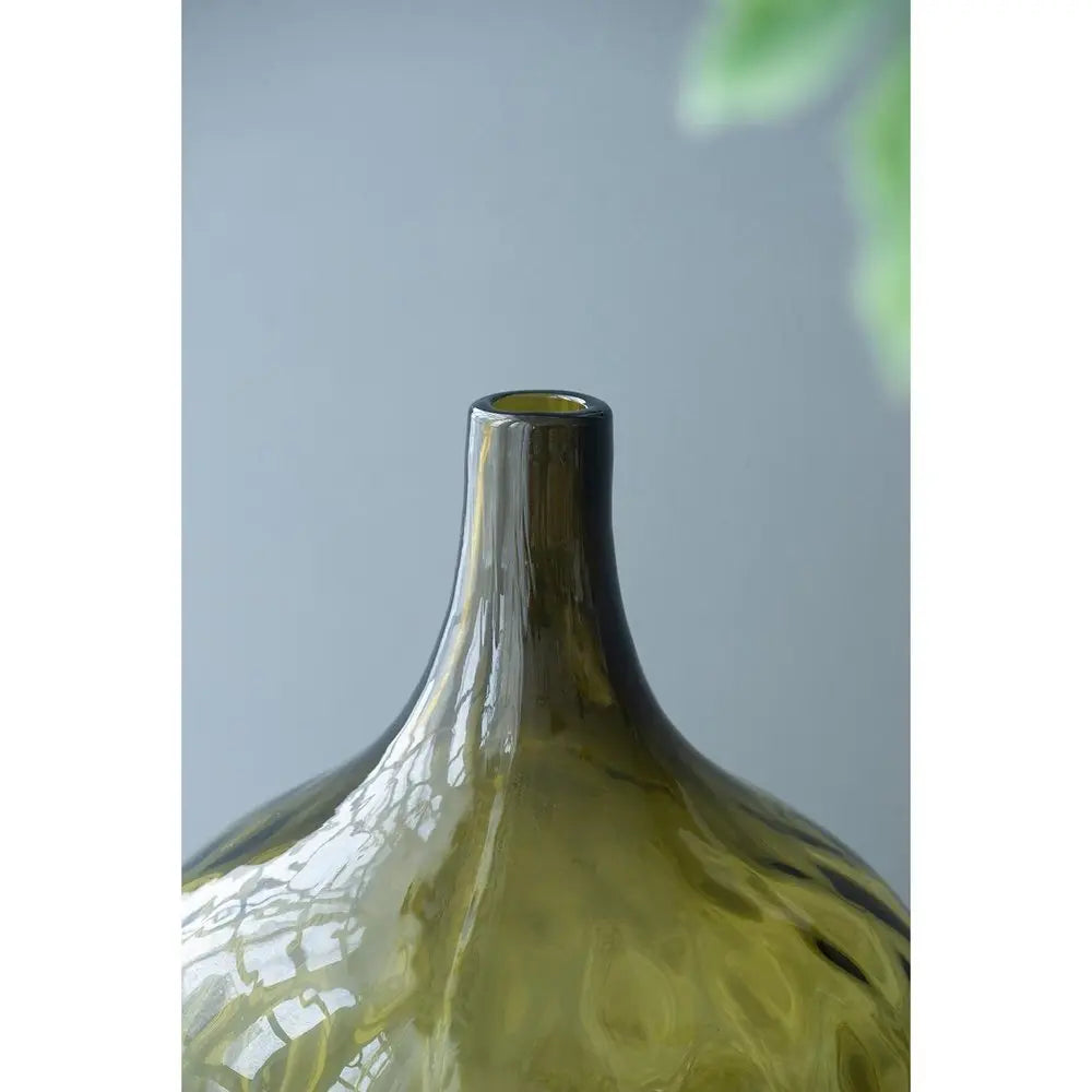 21" Olive Green Hammered Glass Table Vase - NOBLE HOME INTERIORS