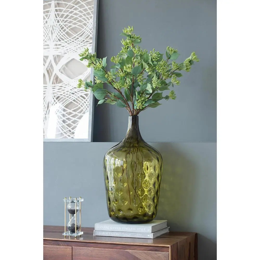 21" Olive Green Hammered Glass Table Vase - NOBLE HOME INTERIORS