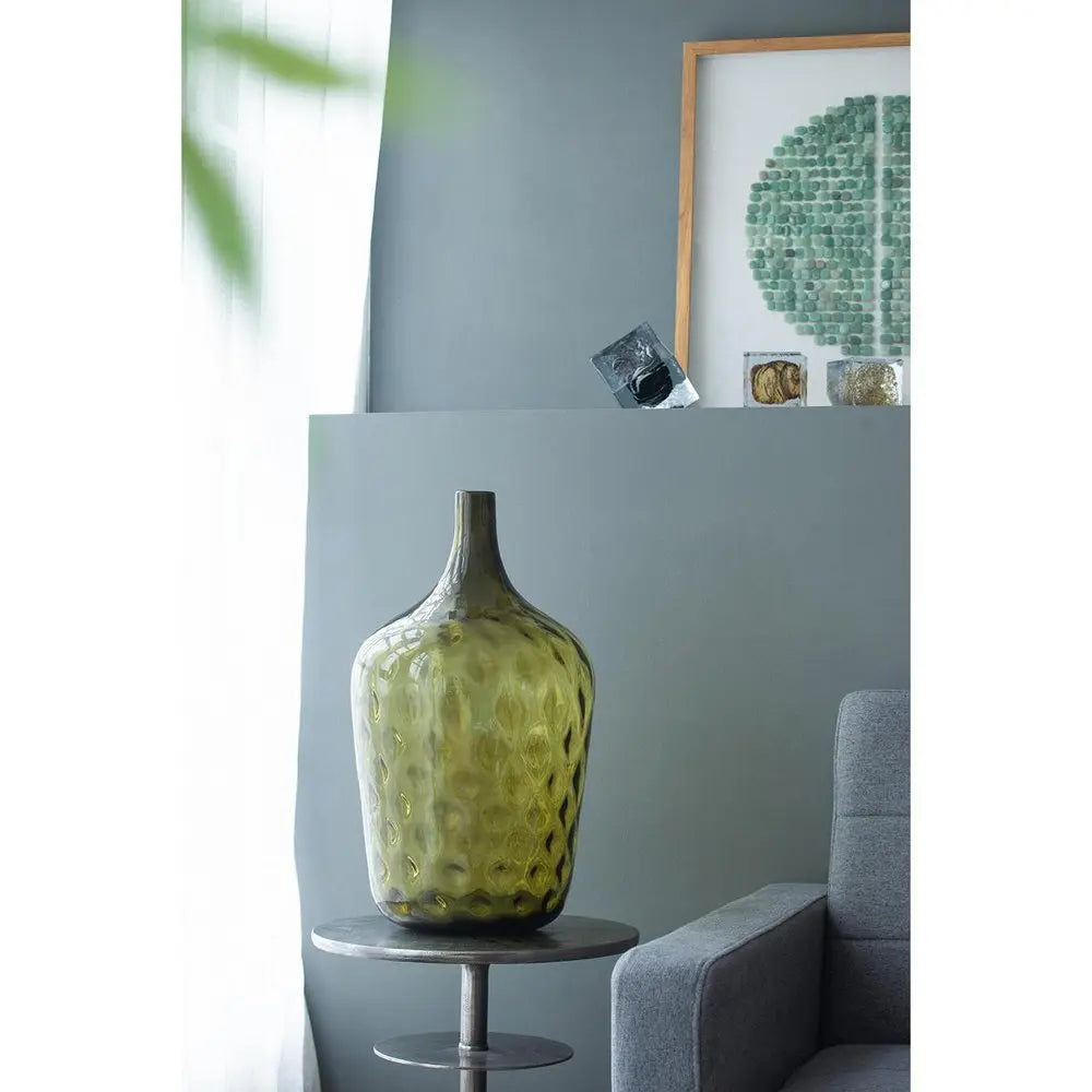 21" Olive Green Hammered Glass Table Vase - NOBLE HOME INTERIORS