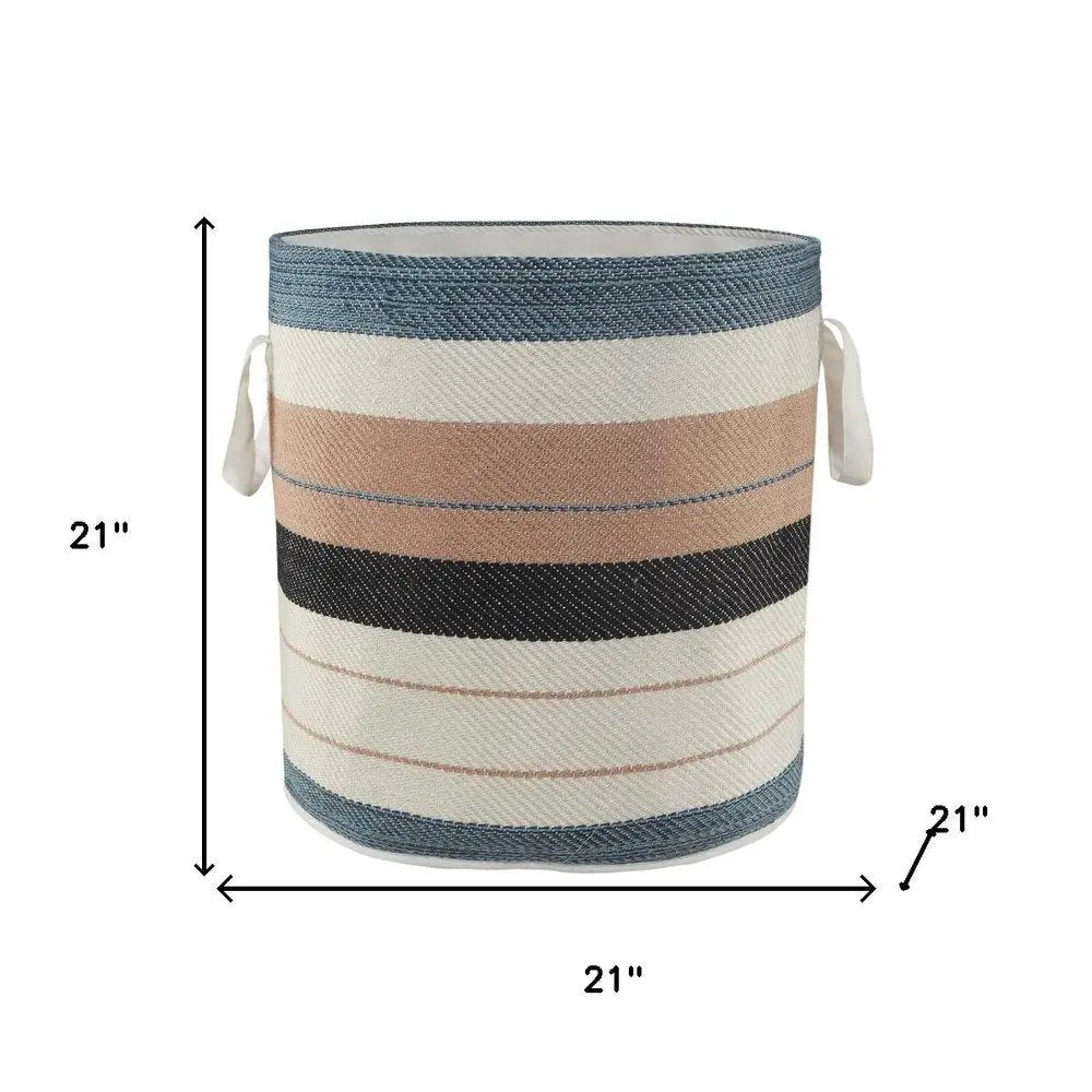 21" White Fabric Basket - NOBLE HOME INTERIORS