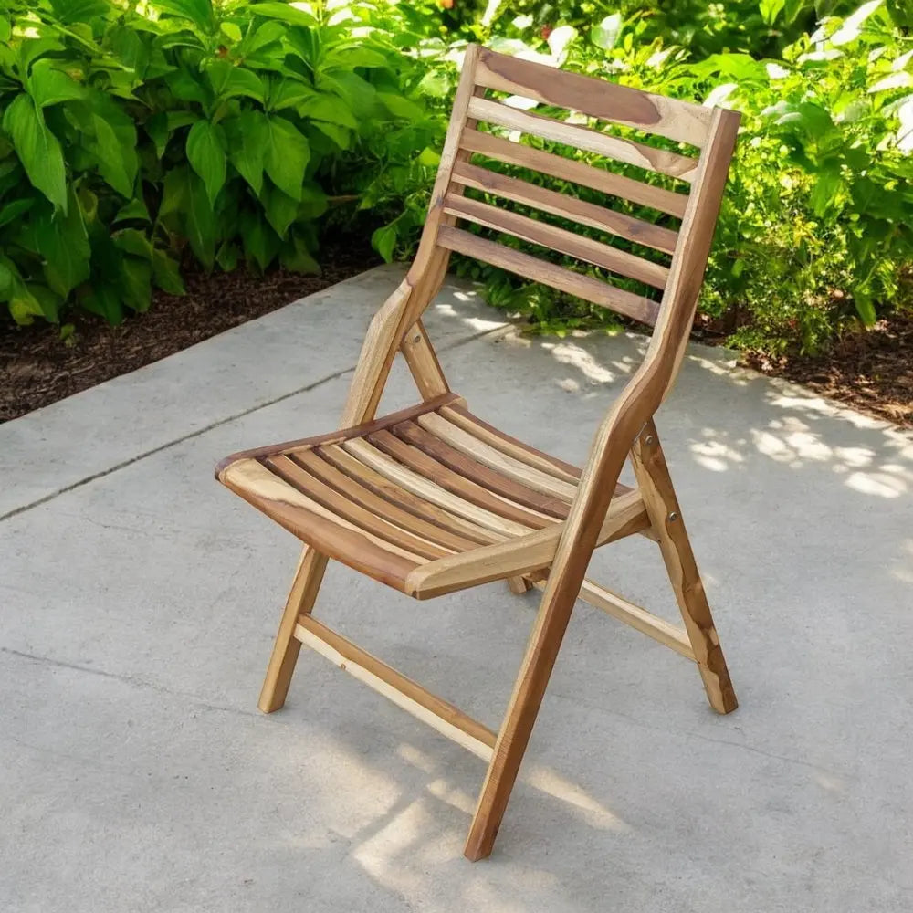 22" Brown Solid Wood Outdoor Folding Dining Chair - NOBLE HOME INTERIORS