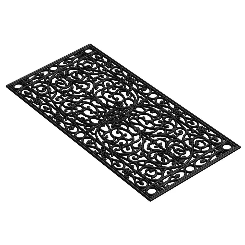 22" X 48" Black Scrollwork Outdoor Rubber Door Mat - NOBLE HOME INTERIORS