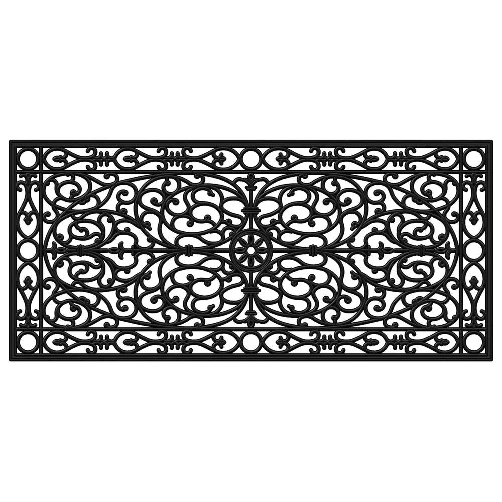 22" X 48" Black Scrollwork Outdoor Rubber Door Mat - NOBLE HOME INTERIORS