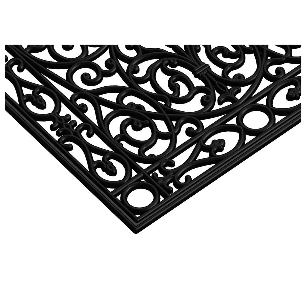 22" X 48" Black Scrollwork Outdoor Rubber Door Mat - NOBLE HOME INTERIORS