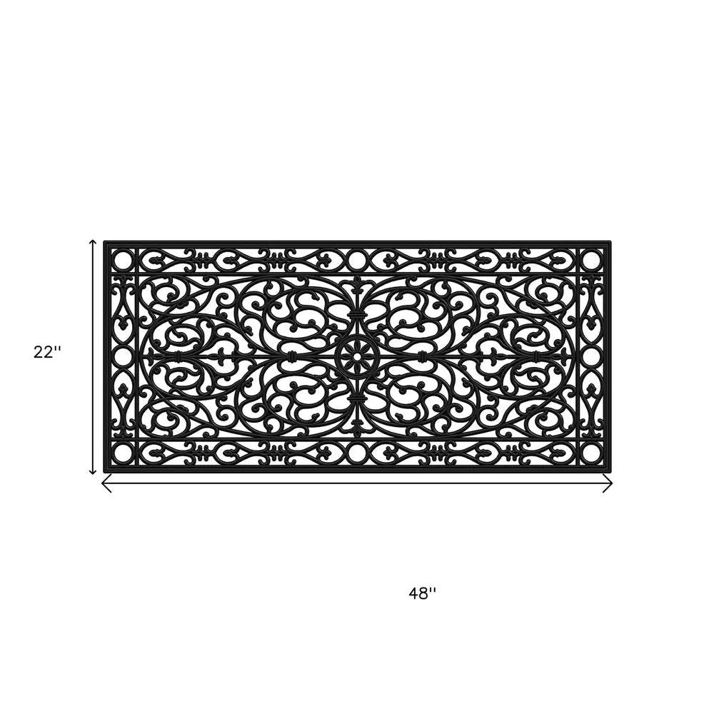 22" X 48" Black Scrollwork Outdoor Rubber Door Mat - NOBLE HOME INTERIORS
