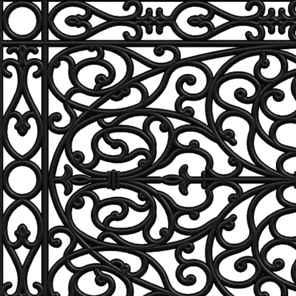 22" X 48" Black Scrollwork Outdoor Rubber Door Mat - NOBLE HOME INTERIORS