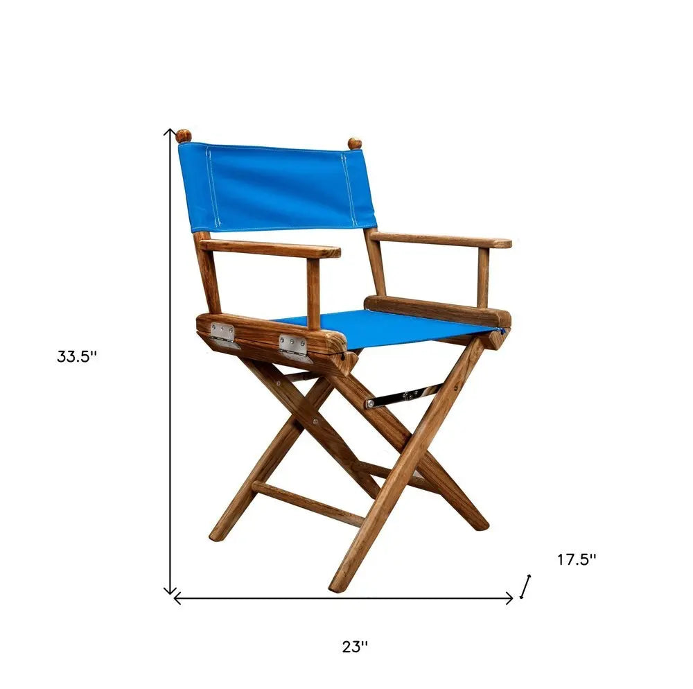 23" Blue and Natural Wood Solid Wood Indoor Outdoor Director Chair - NOBLE HOME INTERIORS