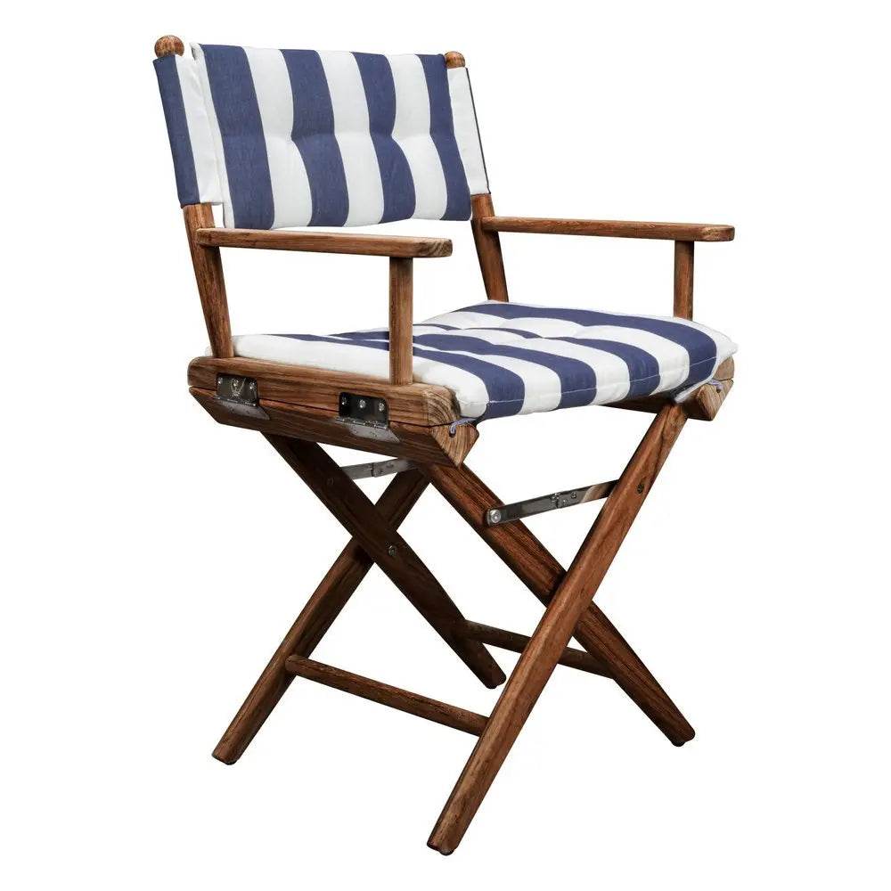 23" Blue and White and Natural Wood Solid Wood Indoor Outdoor Director Chair with Blue and White Cushion - NOBLE HOME INTERIORS