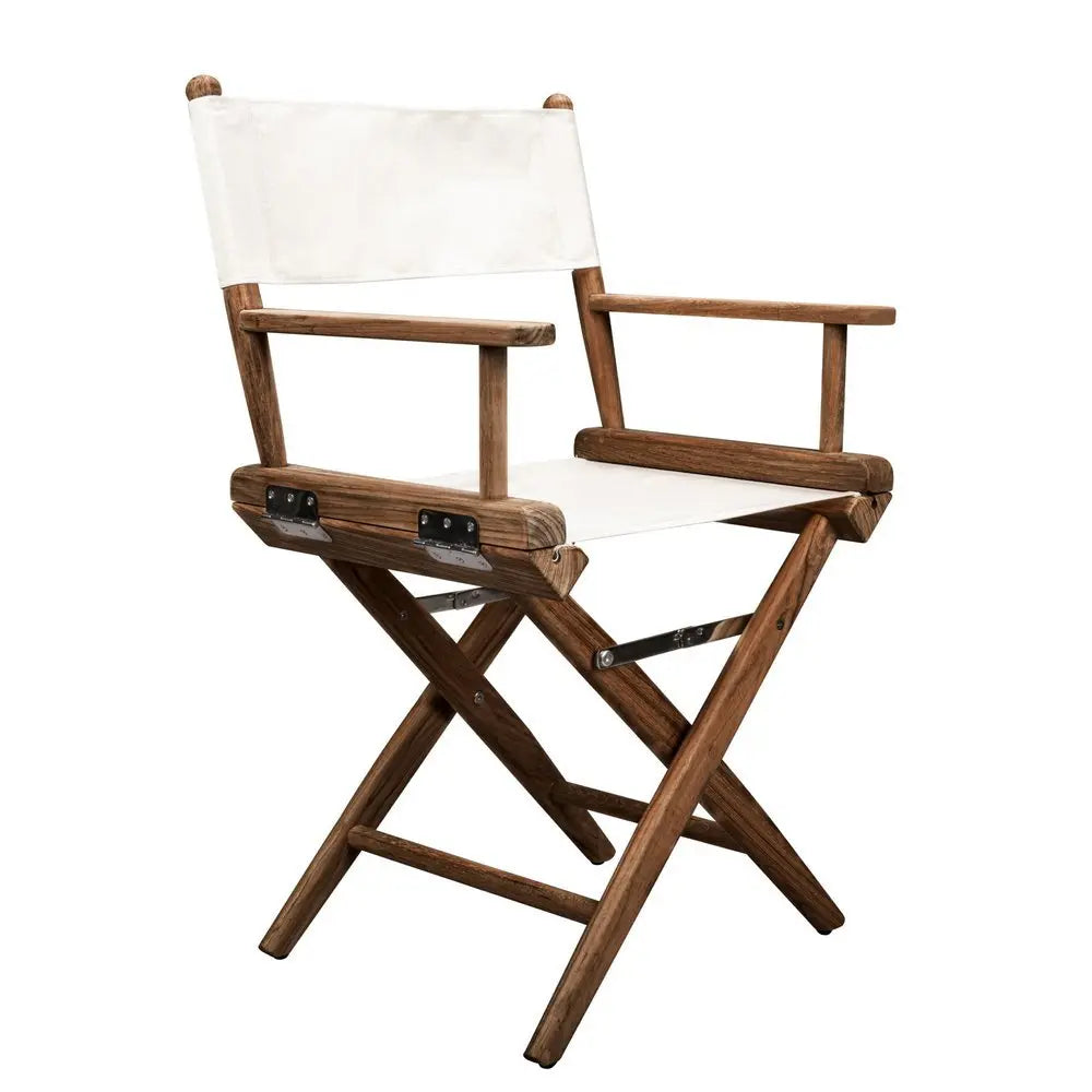 23" Brown and Ivory and Natural Wood Solid Wood Indoor Outdoor Director Chair - NOBLE HOME INTERIORS
