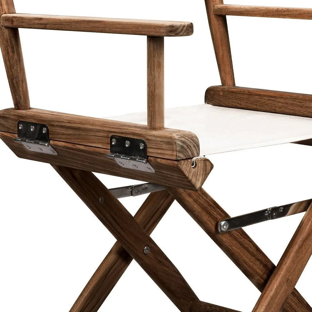 23" Brown and Ivory and Natural Wood Solid Wood Indoor Outdoor Director Chair - NOBLE HOME INTERIORS