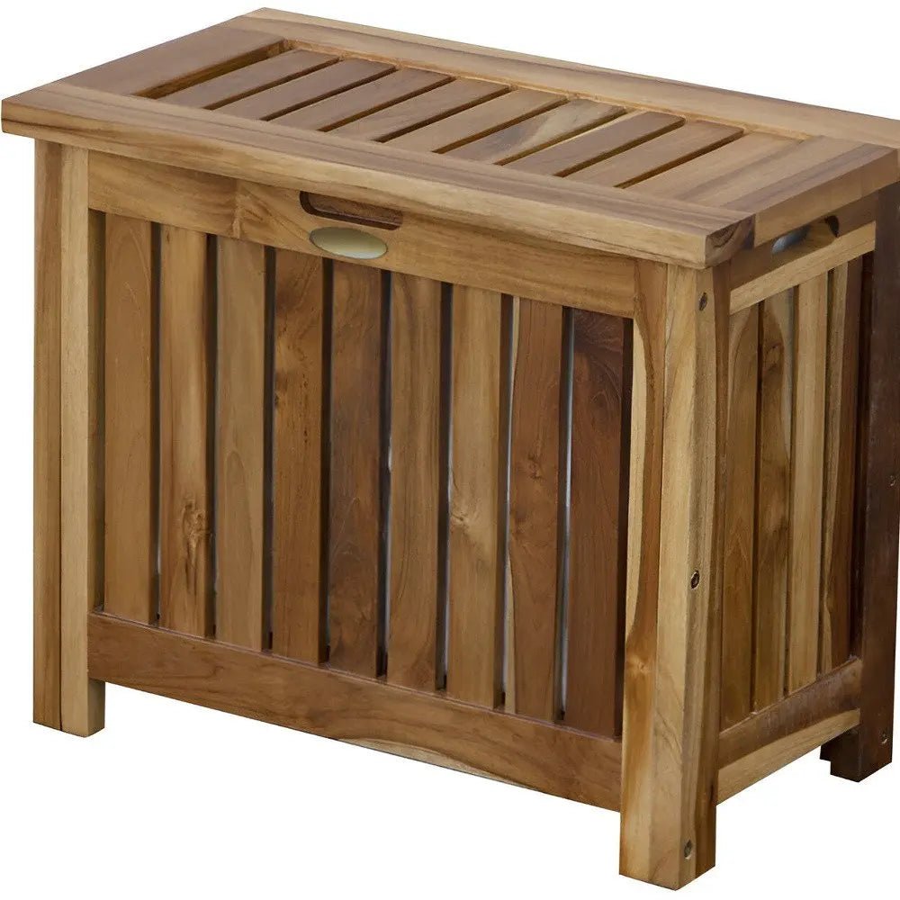 23" Brown Solid Wood Laundry Hamper With Lid - NOBLE HOME INTERIORS