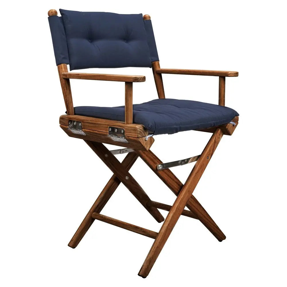 23" Navy Blue and Brown Solid Wood Indoor Outdoor Director Chair with Navy Blue Cushion - NOBLE HOME INTERIORS