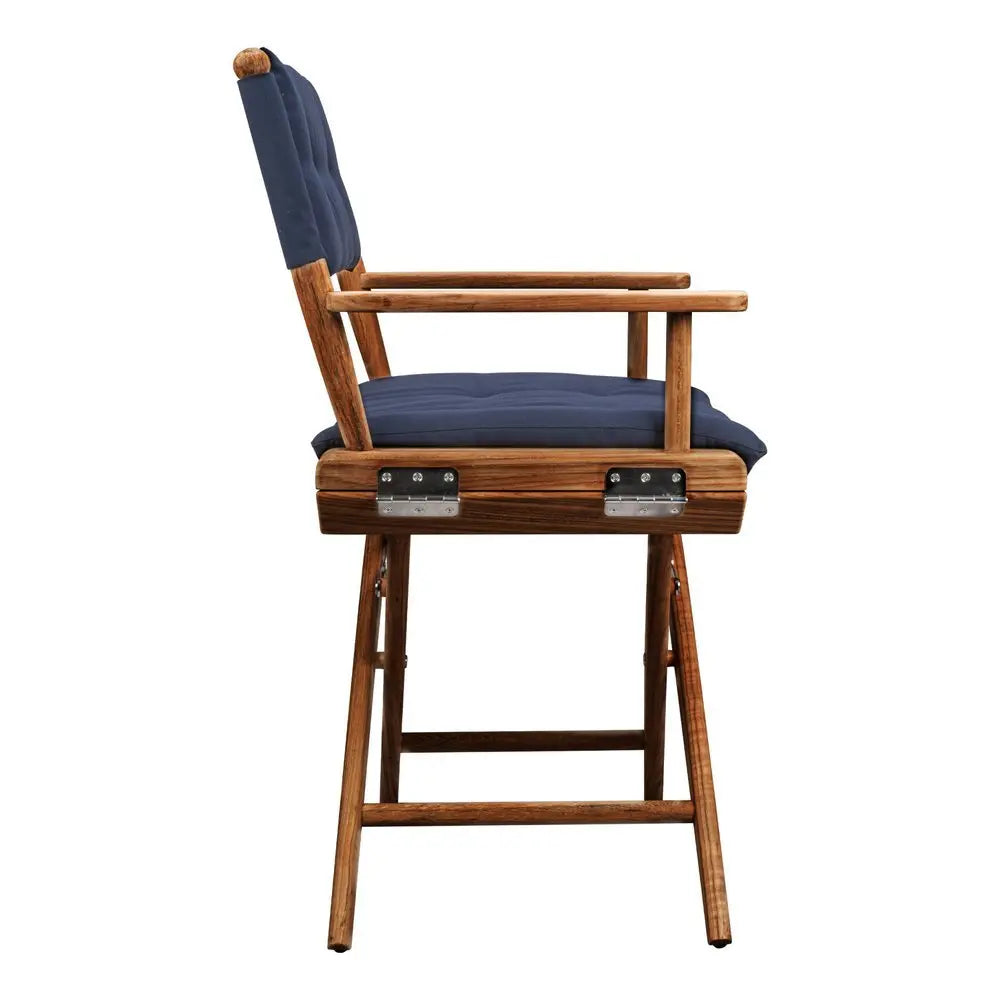 23" Navy Blue and Brown Solid Wood Indoor Outdoor Director Chair with Navy Blue Cushion - NOBLE HOME INTERIORS