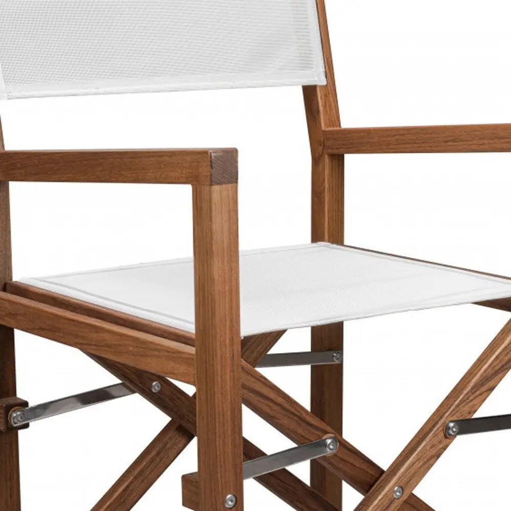 23" White and Natural Wood Solid Wood Indoor Outdoor Director Chair - NOBLE HOME INTERIORS