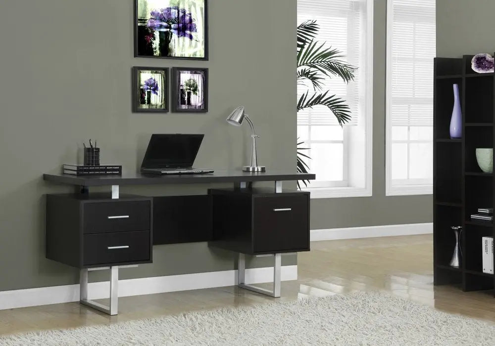 24" Black and Silver Computer Desk With Three Drawers - NOBLE HOME INTERIORS
