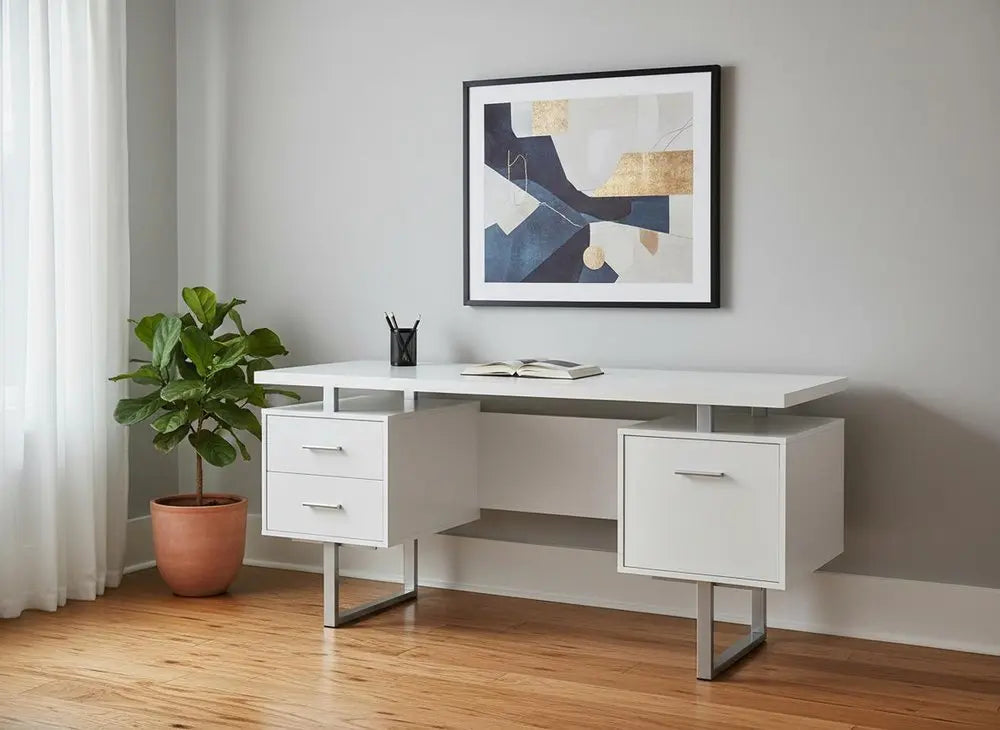 24" Black and Silver Computer Desk With Three Drawers - NOBLE HOME INTERIORS