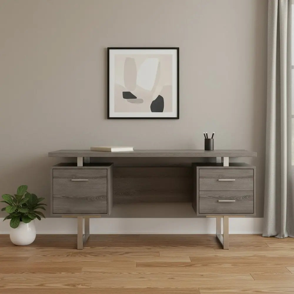 24" Black and Silver Computer Desk With Three Drawers - NOBLE HOME INTERIORS