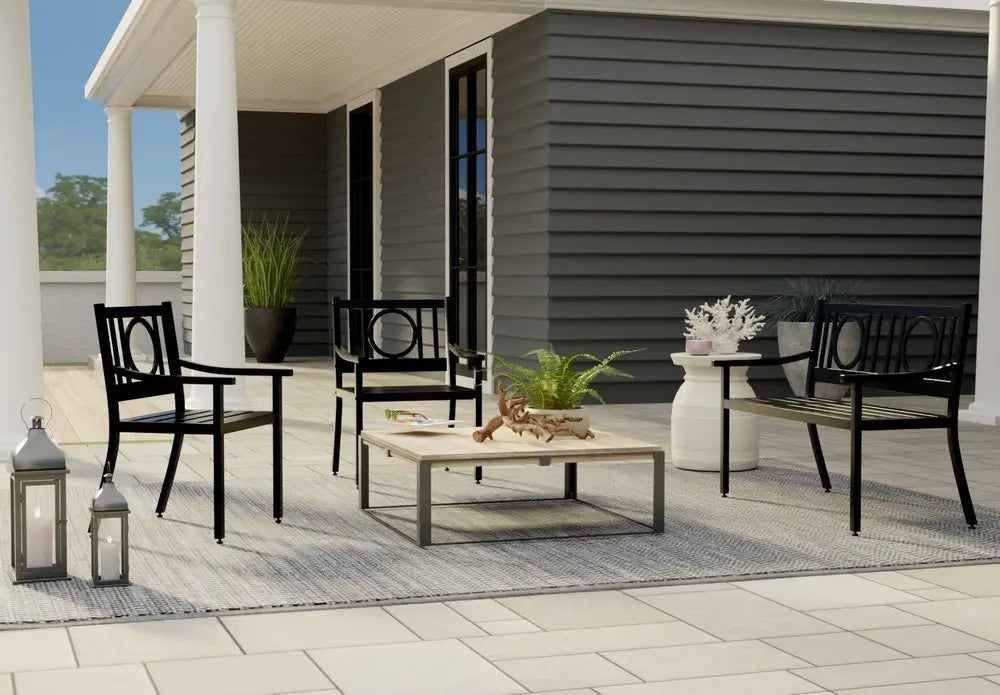 24" Black Steel Geo Back Outdoor Arm Chair - NOBLE HOME INTERIORS