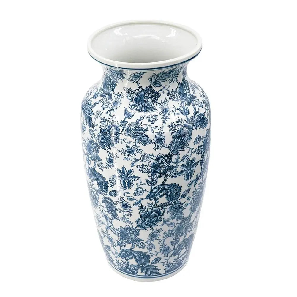 24" Blue And White Chinoiserie Porcelain Urn Table Vase - NOBLE HOME INTERIORS