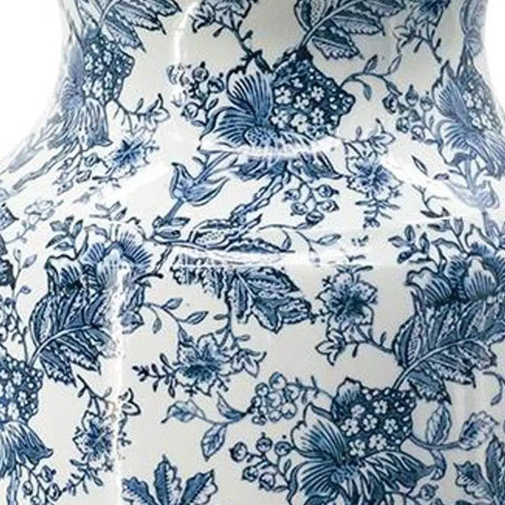 24" Blue And White Chinoiserie Porcelain Urn Table Vase - NOBLE HOME INTERIORS