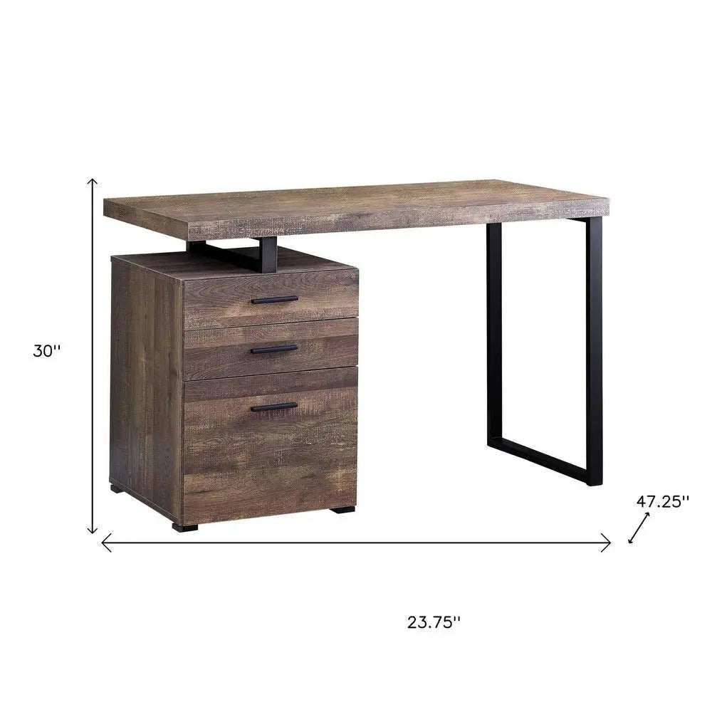 24" Brown and Black Computer Desk With Three Drawers - NOBLE HOME INTERIORS