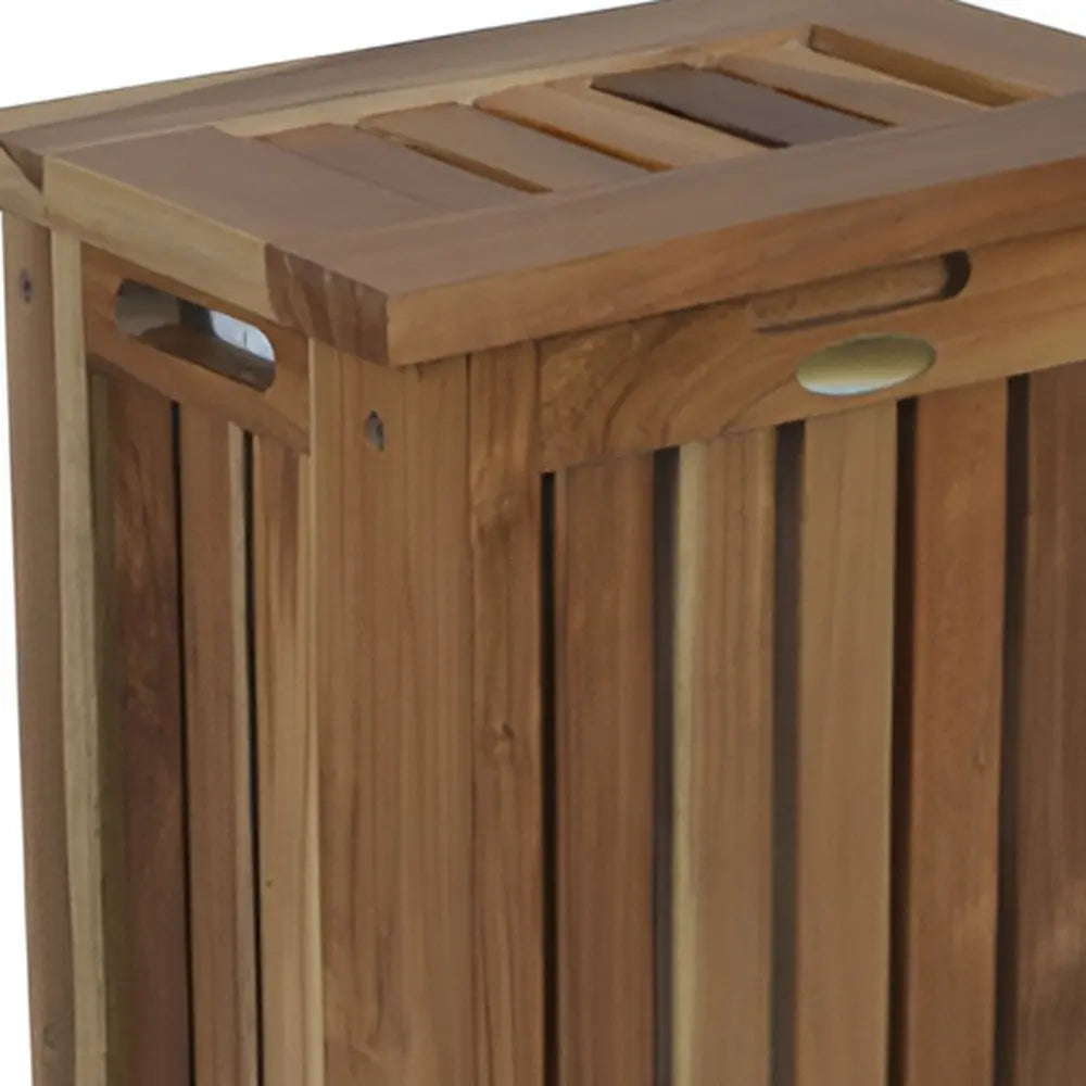 24" Brown Solid Wood Laundry Hamper With Lid - NOBLE HOME INTERIORS