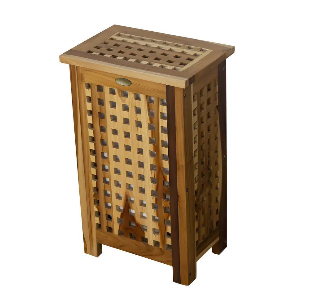 24" Brown Solid Wood Laundry Hamper With Lid - NOBLE HOME INTERIORS