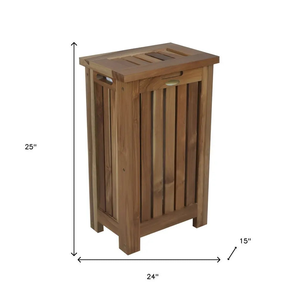 24" Brown Solid Wood Laundry Hamper With Lid - NOBLE HOME INTERIORS