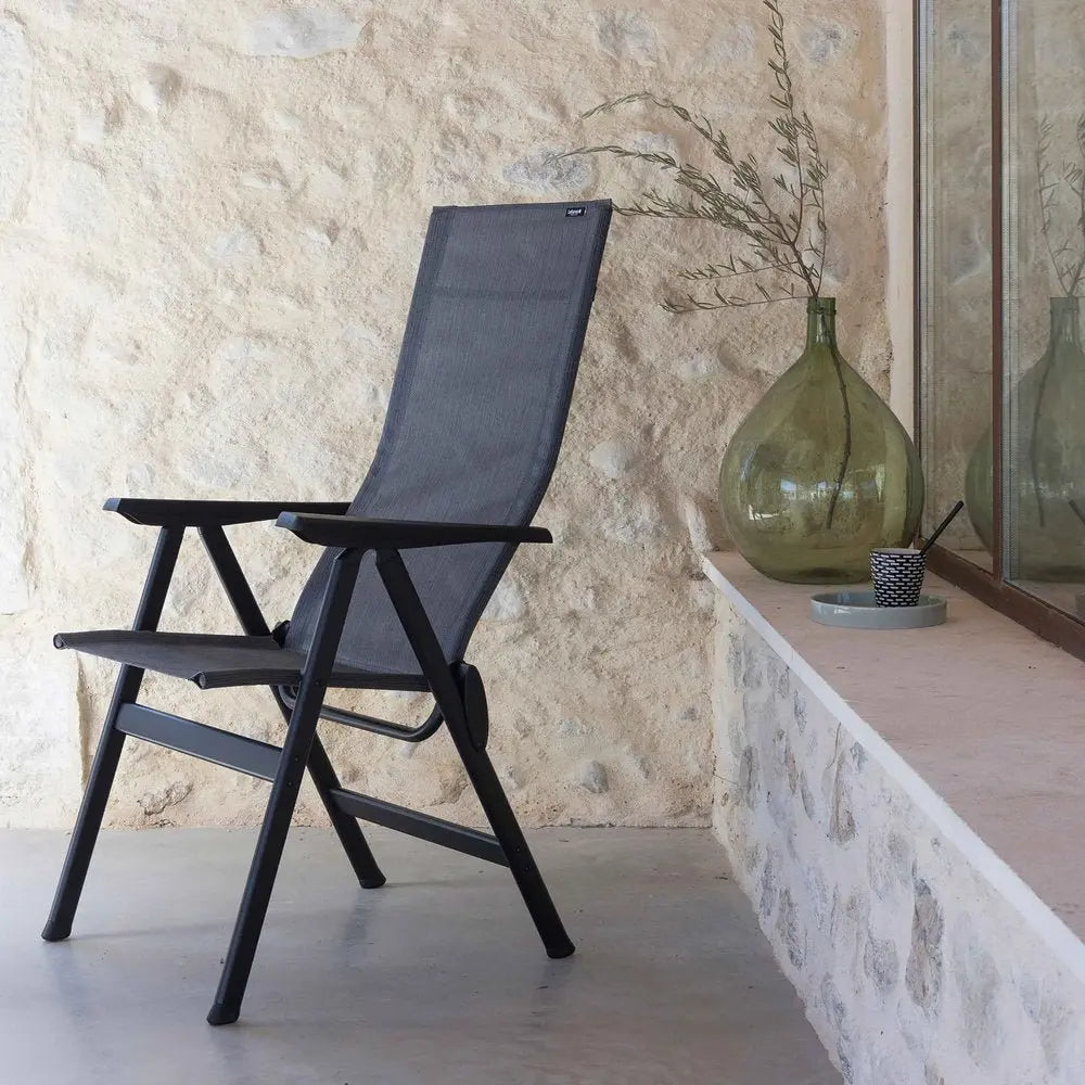 24" Gray and Black Steel Outdoor Arm Chair - NOBLE HOME INTERIORS