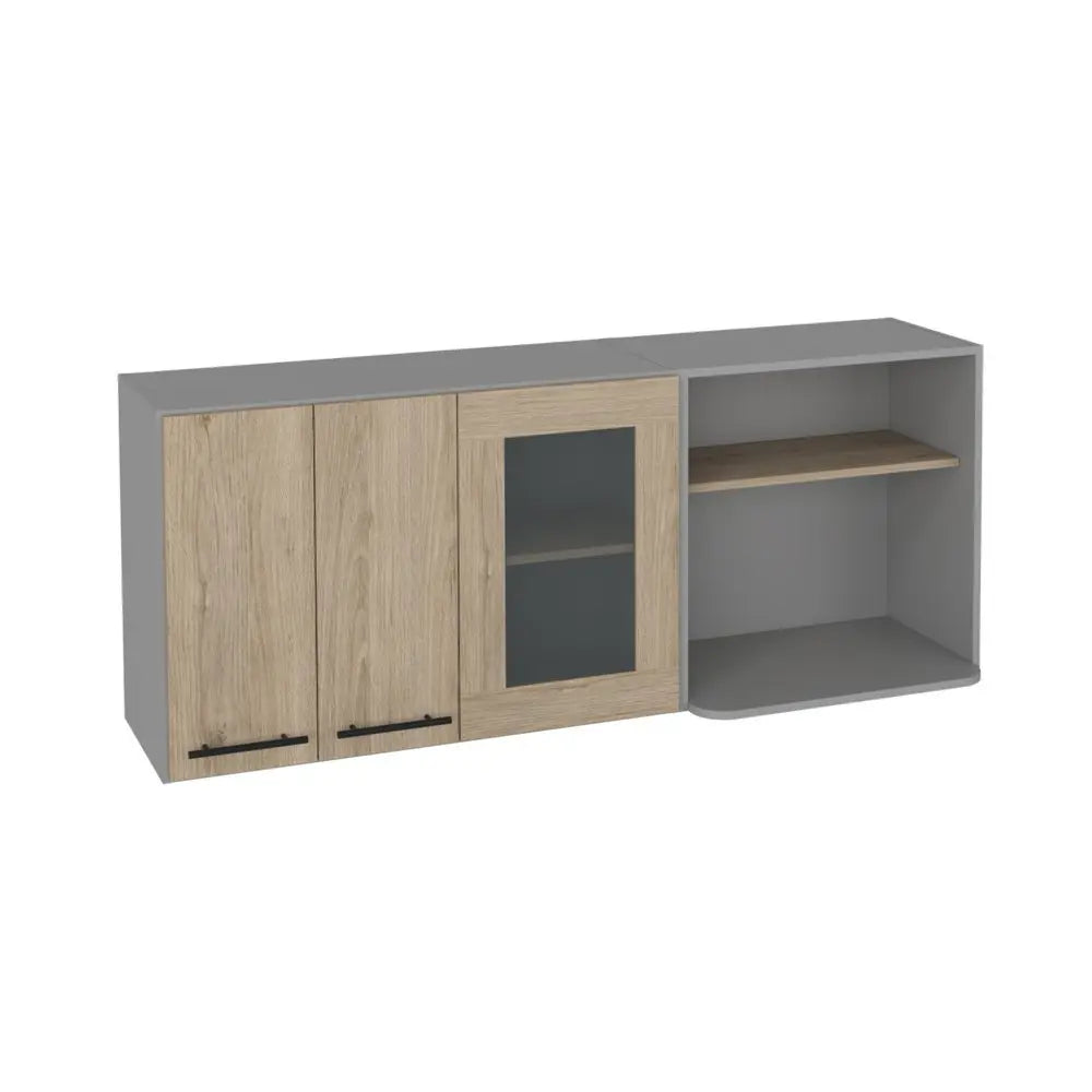 24" Gray and Natural Wood Wall Mounted Kitchen Cabinet With Three Doors - NOVA HOME FURNITURE