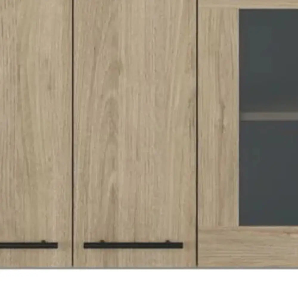 24" Gray and Natural Wood Wall Mounted Kitchen Cabinet With Three Doors - NOVA HOME FURNITURE