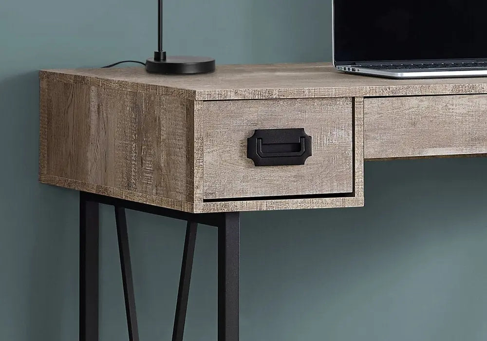 24" Taupe and Black Computer Desk With Three Drawers - NOBLE HOME INTERIORS