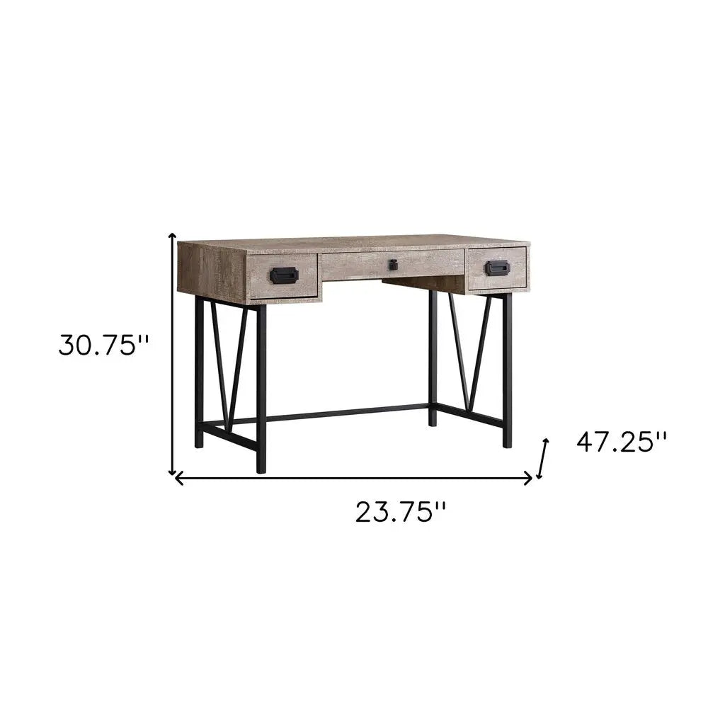 24" Taupe and Black Computer Desk With Three Drawers - NOBLE HOME INTERIORS
