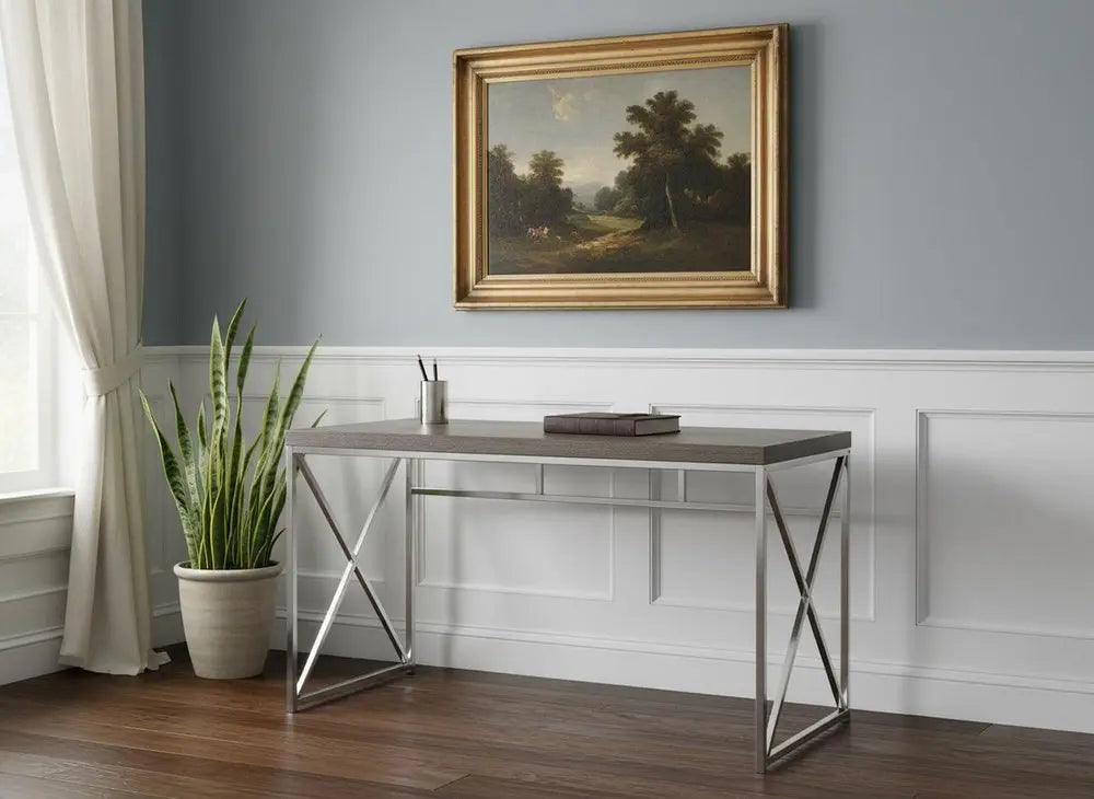 24" Taupe and Silver Computer Desk - NOBLE HOME INTERIORS