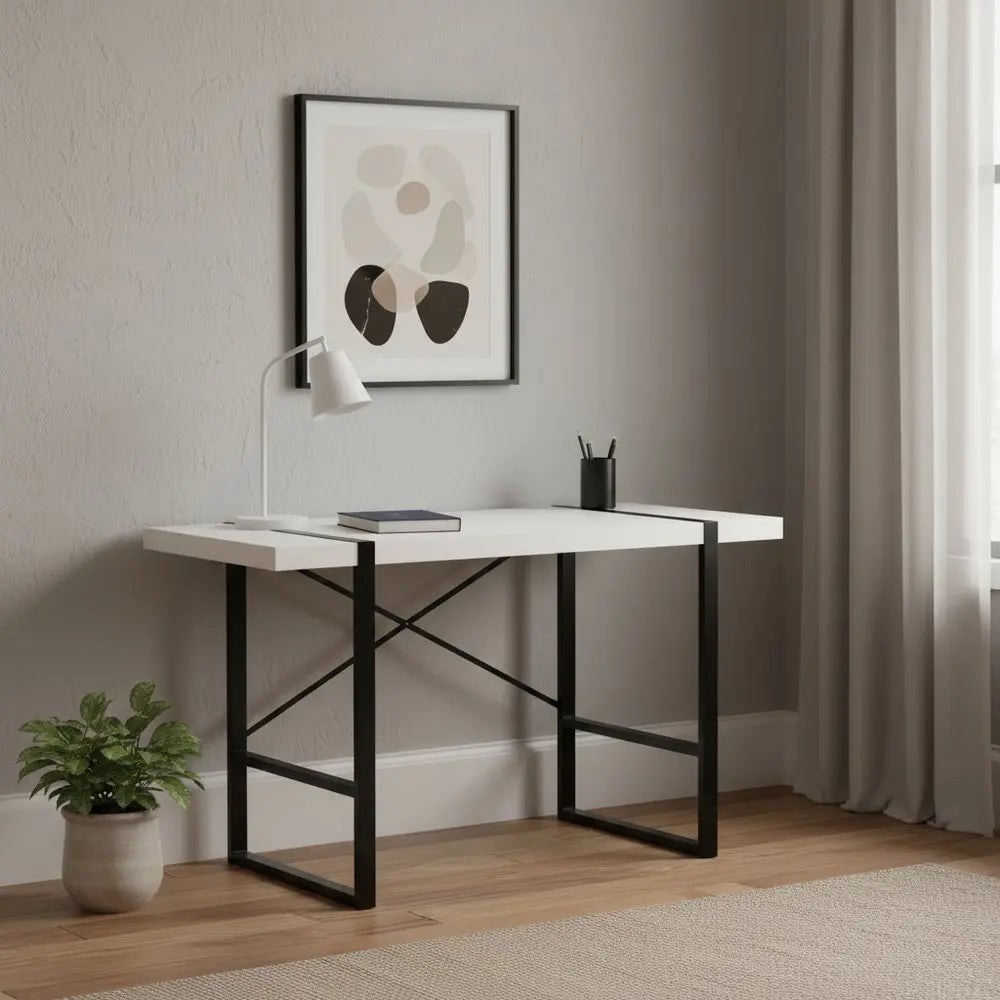24" White and Black Computer Desk - NOBLE HOME INTERIORS