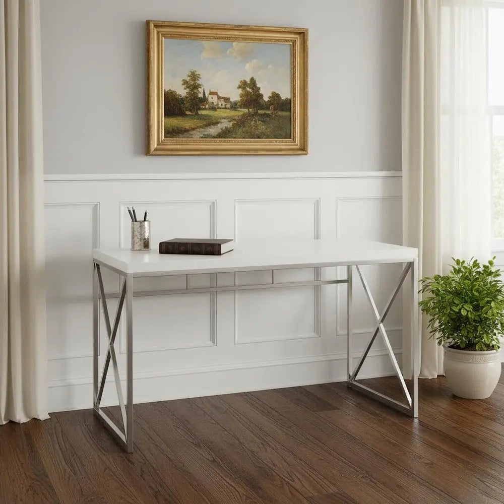 24" White and Silver Computer Desk - NOBLE HOME INTERIORS