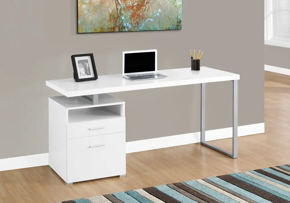 24" White and Silver Computer Desk With Two Drawers - NOBLE HOME INTERIORS