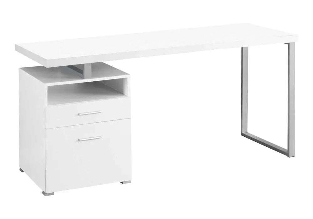 24" White and Silver Computer Desk With Two Drawers - NOBLE HOME INTERIORS