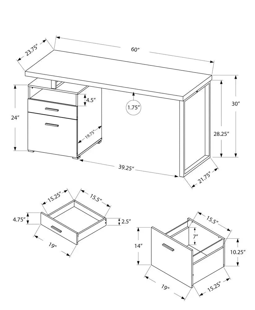 24" White and Silver Computer Desk With Two Drawers - NOBLE HOME INTERIORS