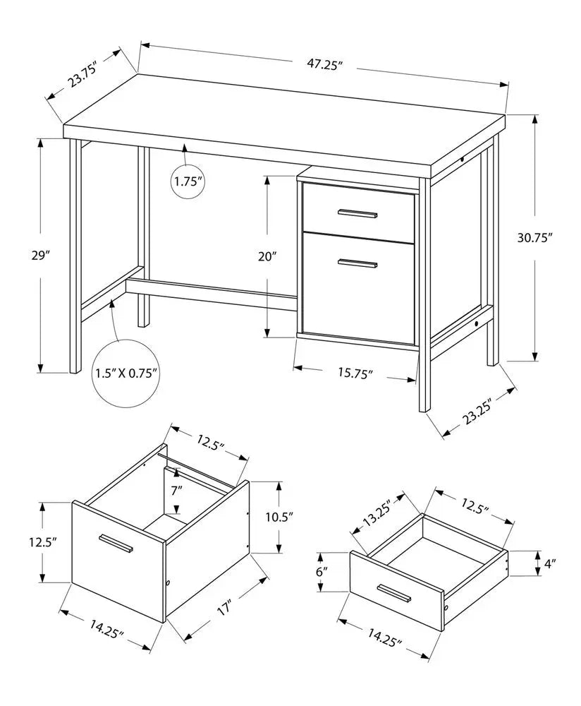 24" White and Silver Computer Desk With Two Drawers - NOBLE HOME INTERIORS